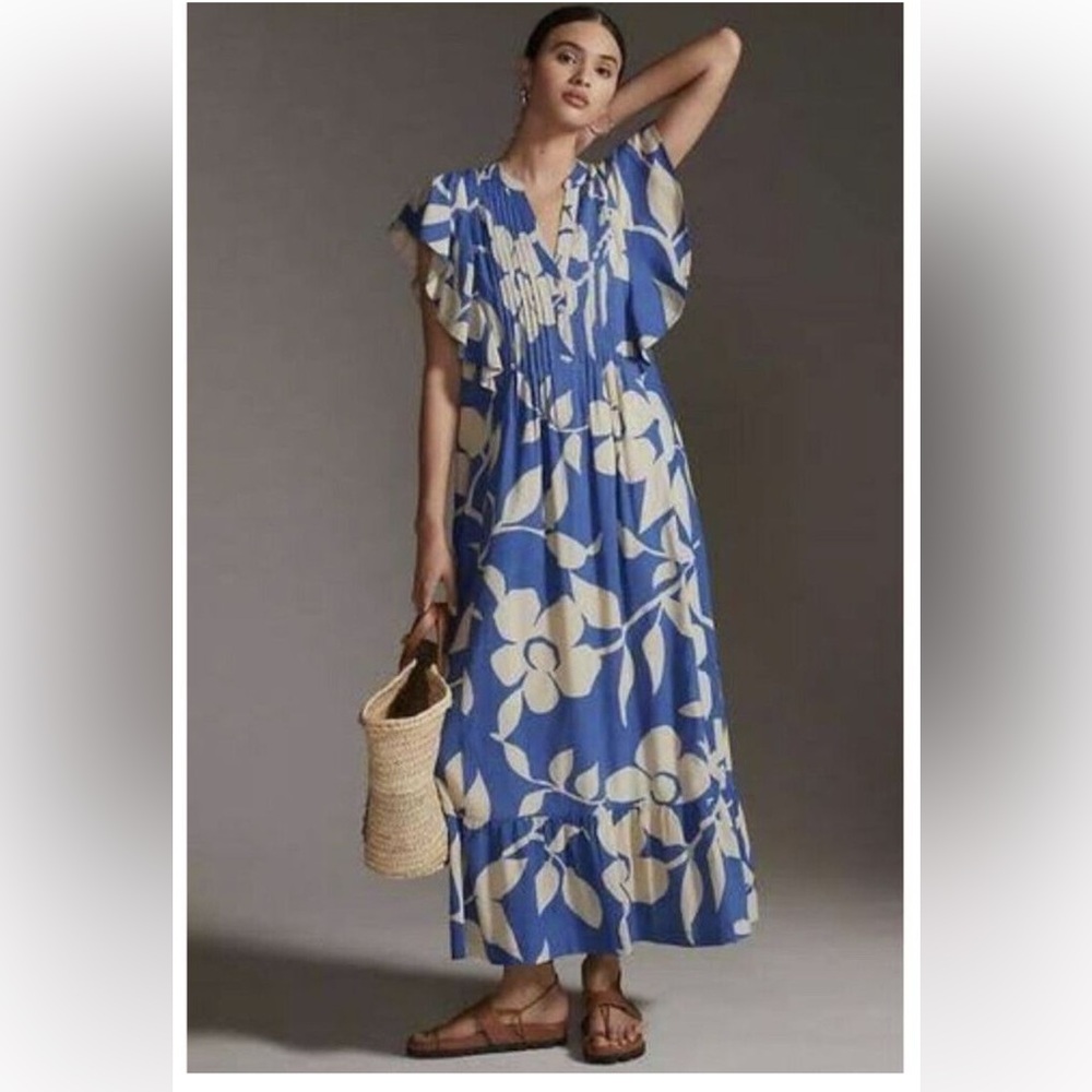 Maeve Blue and Cream Floral Maxi Dress